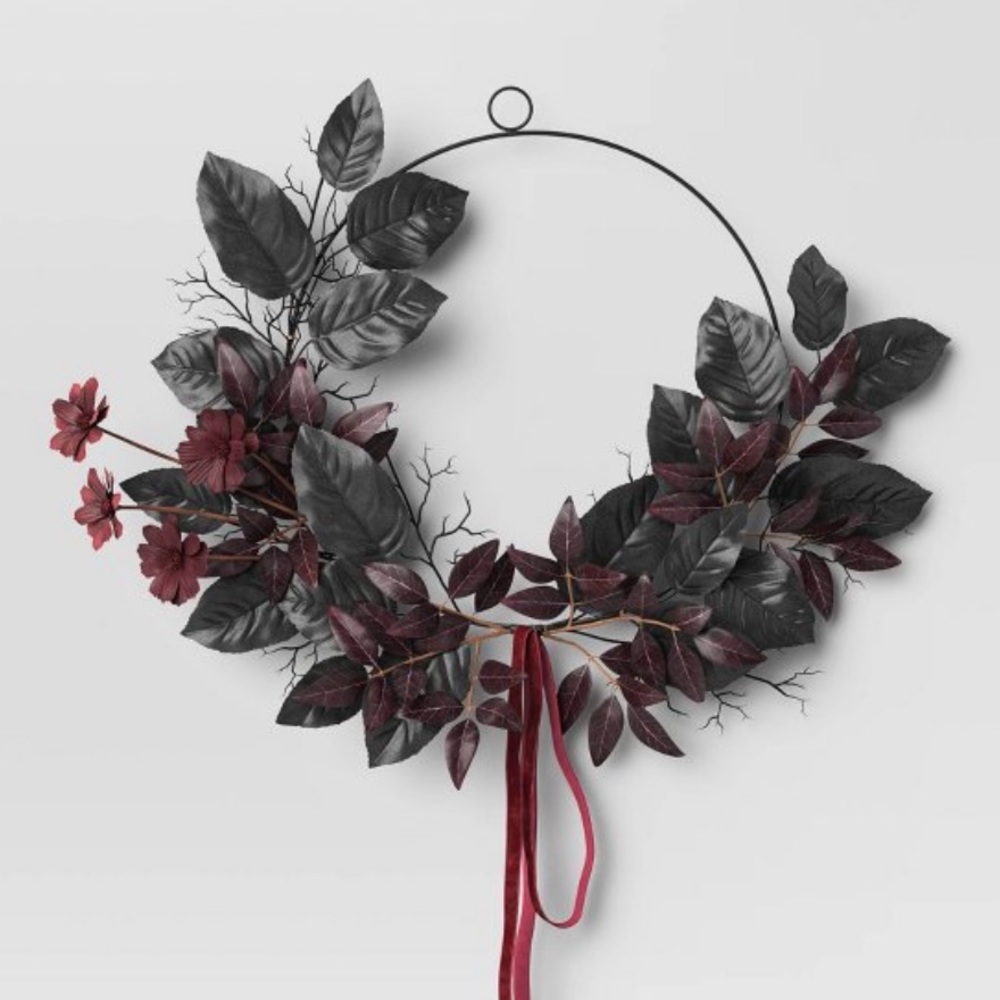 NEW Threshold Black Leaf & Floral Wire Wreath
